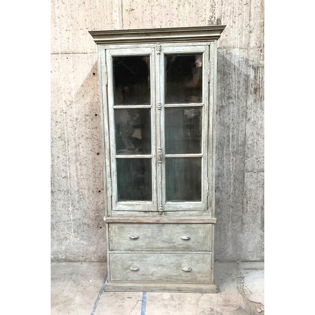 Late 19th Century Vintage French Painted Bookcase With Window Doors