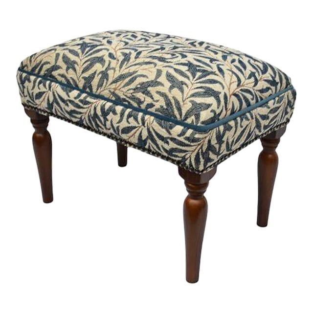 Willow Bough Blue Upholstered Stool For Sale