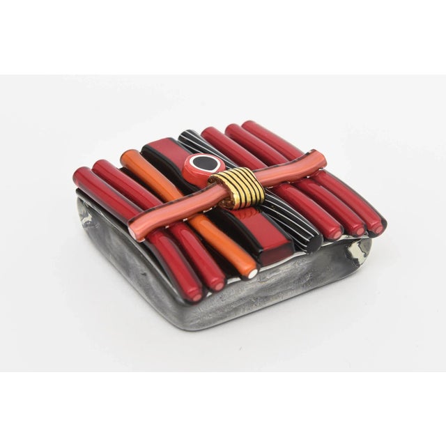 Modern 1990's Signed Glass Paperweight Red, Copper Orange, Black, Gold For Sale - Image 3 of 10