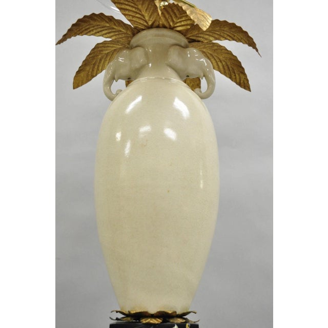 Hollywood Regency Late 20th Century Frederick Cooper Hollywood Regency Ceramic Elephant Safari Palm Tree Table Lamp For Sale - Image 3 of 12