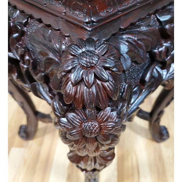 Brown Antique Japanese Carved Lotus Flower Pedestal Table Plant Stand For Sale - Image 8 of 12