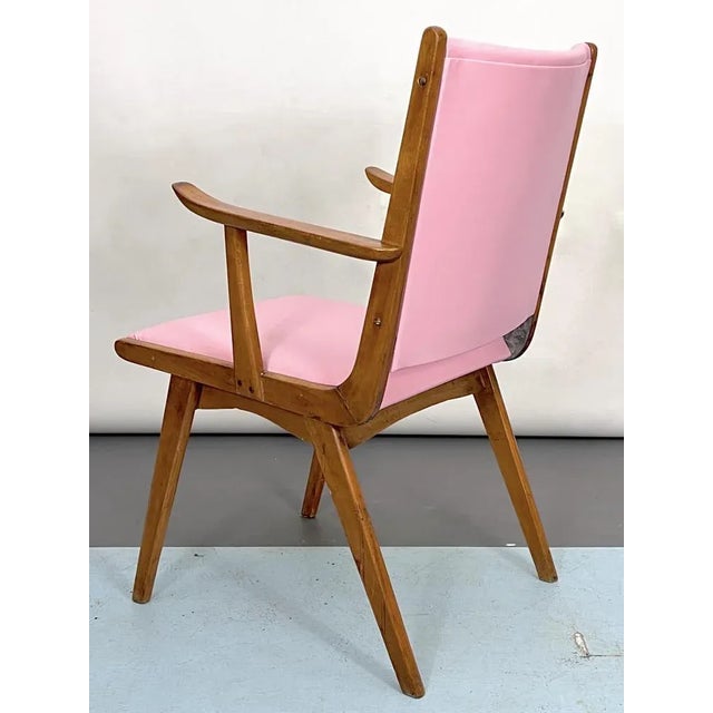 Wood Vintage Italian Wood Accent Chair in Pink Leatherette, Italy, 1950s For Sale - Image 7 of 11