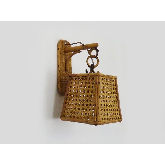 Lantern Wall Light in Rattan and Canework, 1950s For Sale - Image 3 of 10
