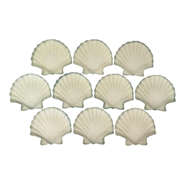 Vintage Hollywood Regency Coastal Clam Sea Shell Salad Plates, Trompe L’Oeil Style - Set of 10. For Sale