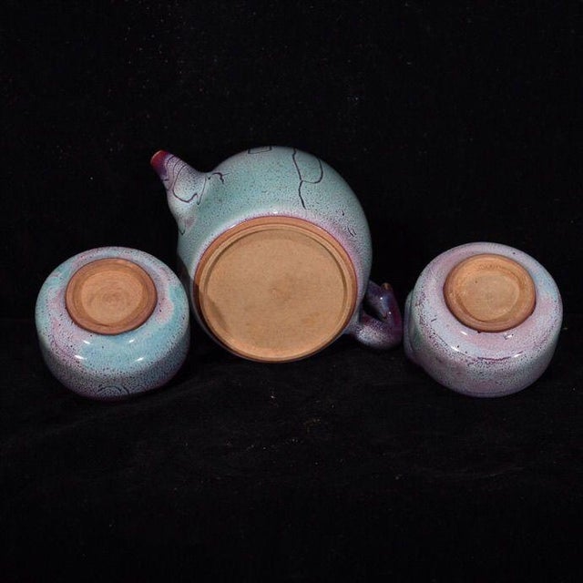 Late 20th Century Chinese Jun Ware Style Flambe Glaze Porcelain Teapot Set With 6 Cups - 7 pcs For Sale In Los Angeles - Image 6 of 9