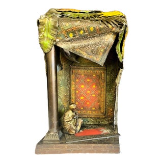 Early 20th Century After Bergman, Cold-Painted Orientalist Market Stall Diorama Lamp For Sale