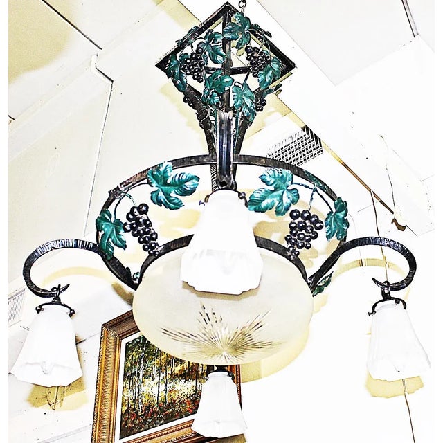 Black 1920s French Art Nouveau Deco Metal Chandelier For Sale - Image 8 of 9