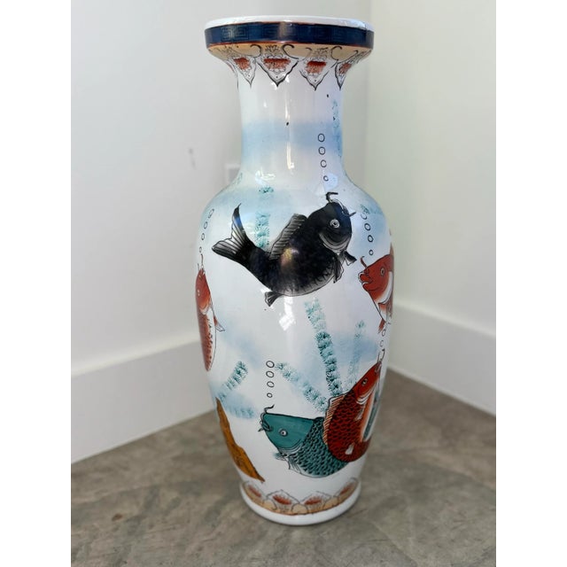 Vintage Chinese Export Porcelain Koi Floor Vase/Umbrella Stand For Sale - Image 4 of 7