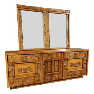 Bedroom Set $3990 Lane 'Pueblo' Brutalist Lowboy Armoire Nightstand Bed Headboard For Sale