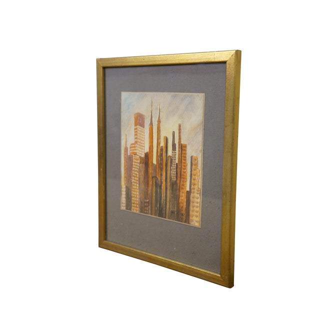 Mid Century Cityscape Watercolor Painting by Helen J. McRae of New York. Helen had masters in Fine Art. The watercolor...