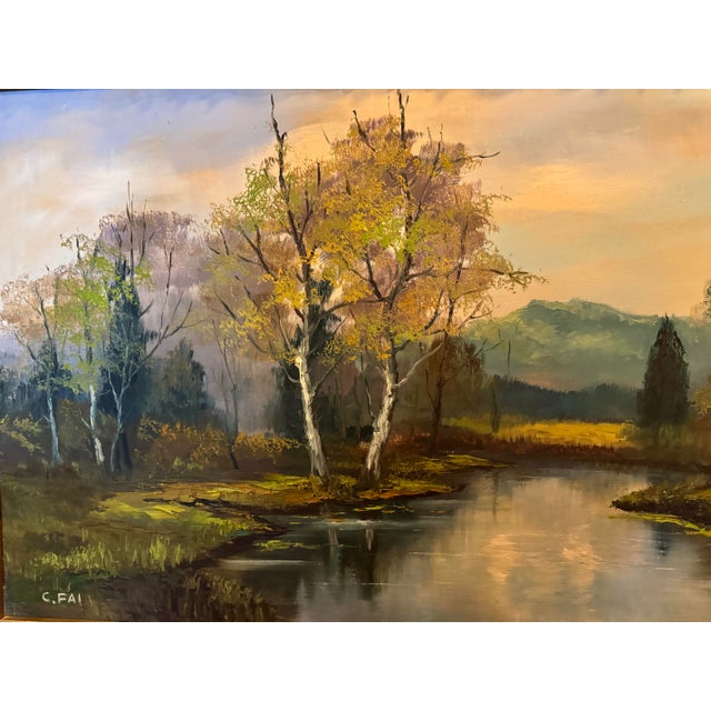 A beautifully atmospheric mid-century landscape oil painting, executed on board and presented in a decorative gilt frame....