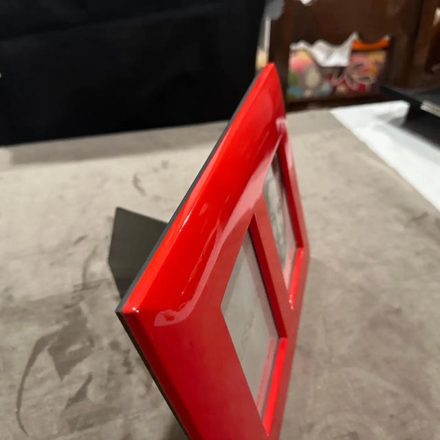 1990s 1990s Modern Red Lacquered Wood Italian Design Double Picture Frame by Bussolari For Sale - Image 5 of 13