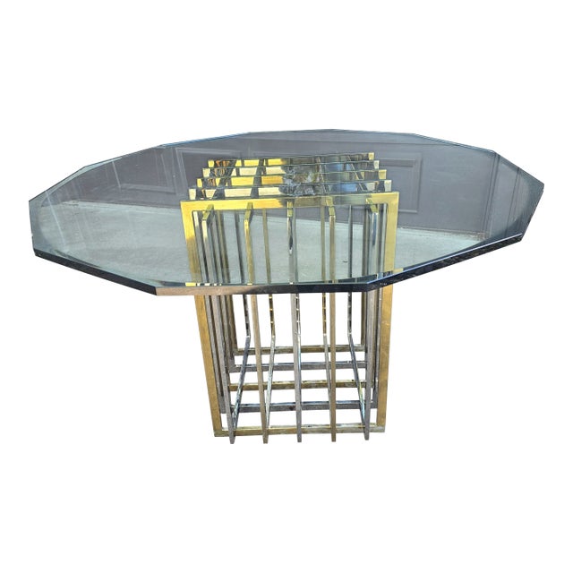 1970s Pierre Cardin Geometric Chrome & Brass Cage Dining Table For Sale