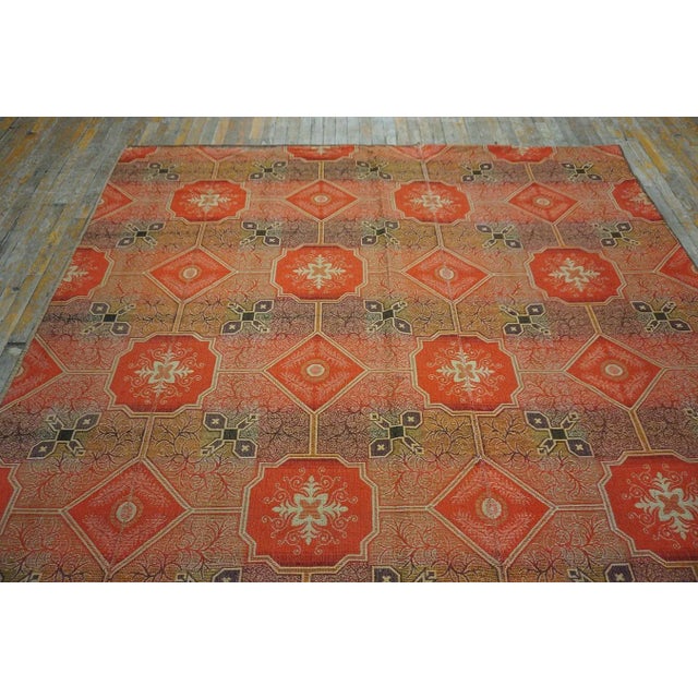Textile 1870s Red Octagonal Geometric Antique American Ingrain Carpet 7'7" X 9'6" Flatweave Wool Rug For Sale - Image 7 of 15