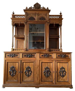 Vintage French Walnut and Pine Sideboard with Showcase