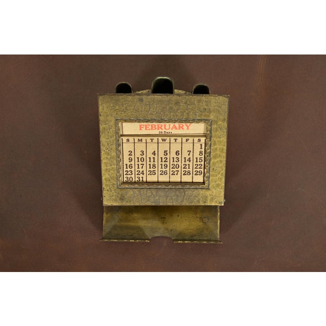 Early 20th Century Roycroft Arts & Crafts Brass Finished Hammered Copper Perpetual Desk Calendar Frame For Sale - Image 5 of 13