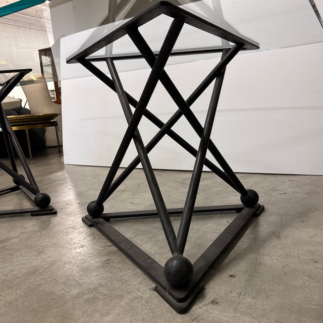 Formations Dual Iron Pedestal Base Glass Dining Table For Sale - Image 10 of 16