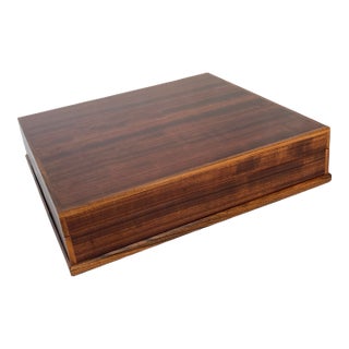 Large 1980's Dunhill Style Ribbon Mahogany Wood Humidor, Box With Brass Hinges For Sale
