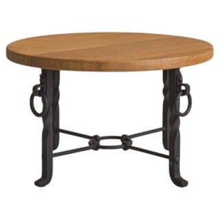 Belgian Oak + Wrought Iron Coffee Table, 1950s For Sale