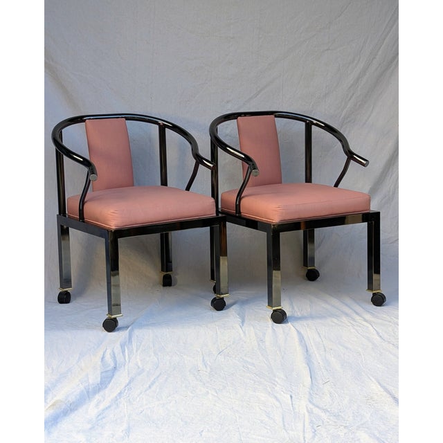 Pair of chrome horseshoe armchairs by Design Institute America, 1985. The classic Ming/yoke silhouette gets the full 80s...