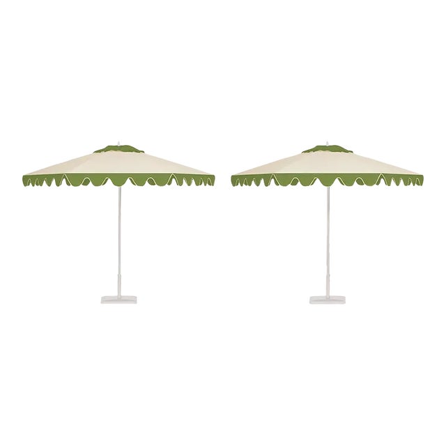 Kiwi Sorbet 9' Patio Umbrella, Green & Cream, Set of 2 For Sale