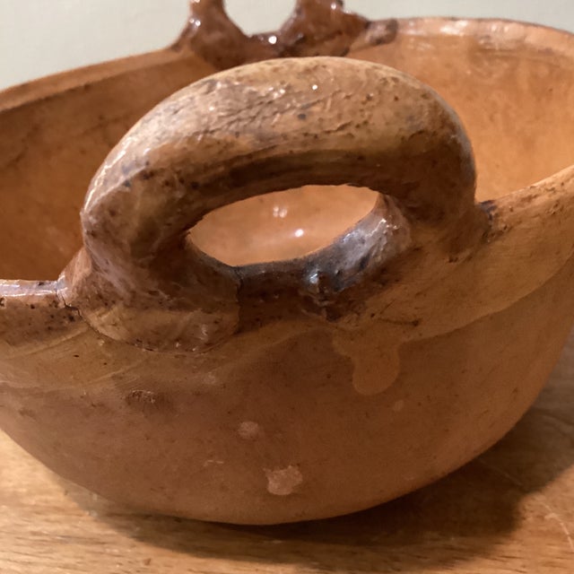 Vintage Earth Ware Pottery Rustic Red Clay Terra Cotta Bowl With Handles Italy For Sale - Image 11 of 12