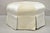 Decorator Modern Beige Upholstered Button Tufted Skirted 35" Round Ottoman. Item features black lacquered wooden legs,...
