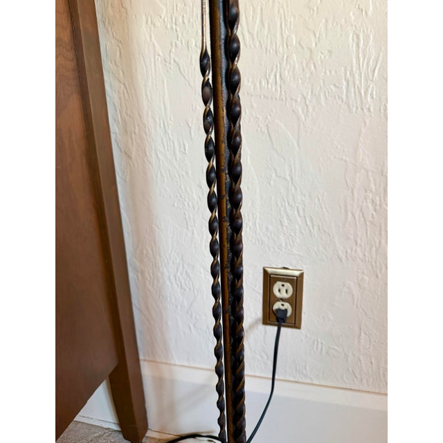 Early 20th Century Antique Art Deco Floor Standing Bridge Arm Lamp 59", Ornate Gold & Green Floral For Sale - Image 5 of 11