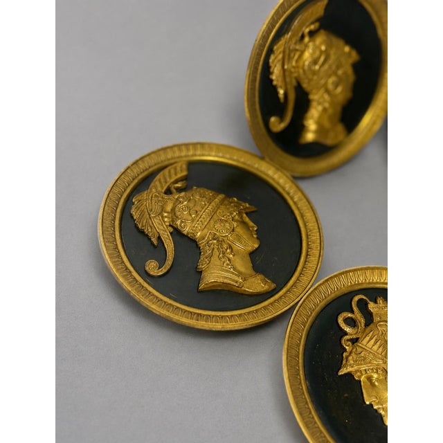 Set 5, 19th Century French Neoclassical Gilt Bronze Warrior Medallion Tiebacks For Sale - Image 4 of 10