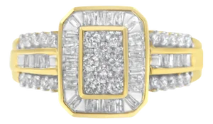 10K Yellow Gold Round and Baguette-Cut Diamond Cocktail Ring (1.0 Cttw, H-I Color, SI2-I1 Clarity) - Size 8
