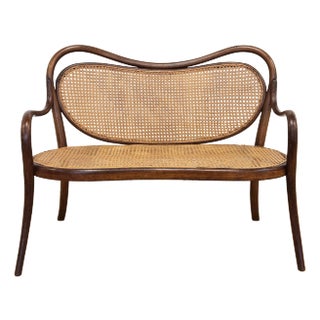 Vintage Child's Size Caned Thonet Style Bentwood Bench For Sale