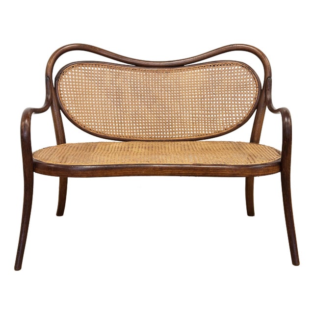 Vintage Child's Size Caned Thonet Style Bentwood Bench For Sale