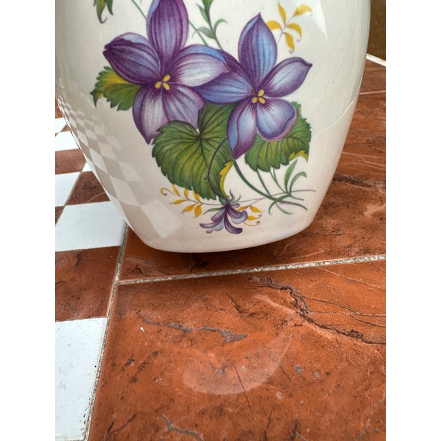 1970s Ceramic Painted Floral Jar With Lid For Sale - Image 4 of 8
