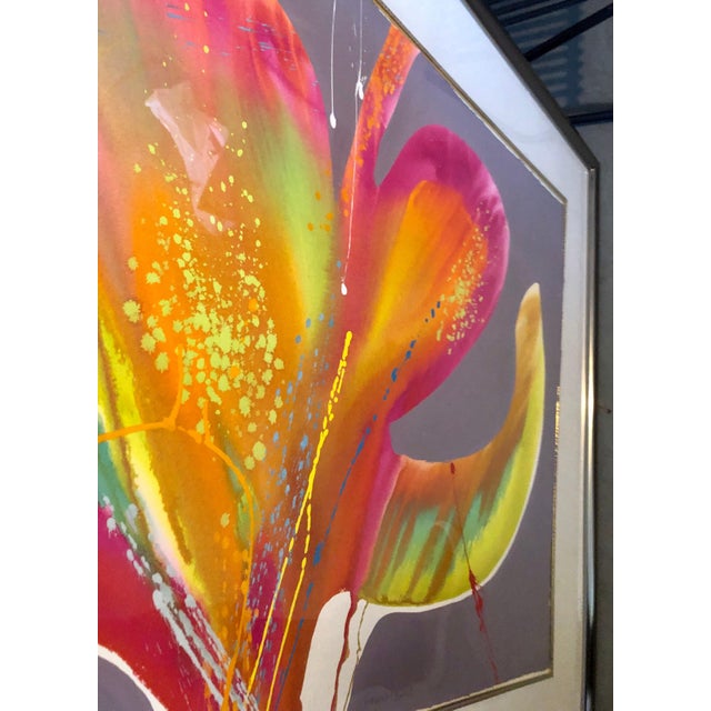 Plastic Lamar Briggs, Modernist Abstract Expressionist Mod Day Glo Neon Color Field Acrylic Painting, c.1980s For Sale - Image 7 of 8