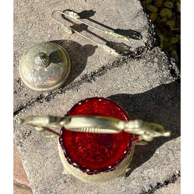Ruby Red Antique Victorian Ruby Red Art Glass Pickle Castor For Sale - Image 8 of 11