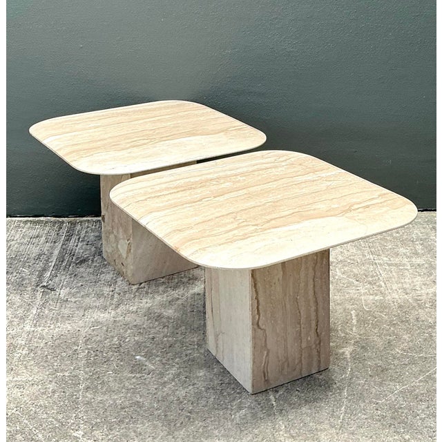 Vintage Italian Travertine Side Tables - A Pair For Sale - Image 4 of 12