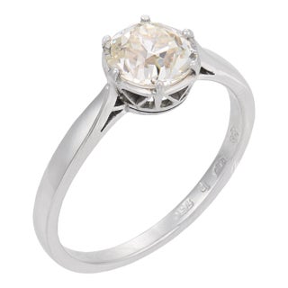 1930s Art Deco Gia 1.44 Carat Old Mine Cut Diamond 18k White Gold Engagement Ring, Size 7.5 For Sale