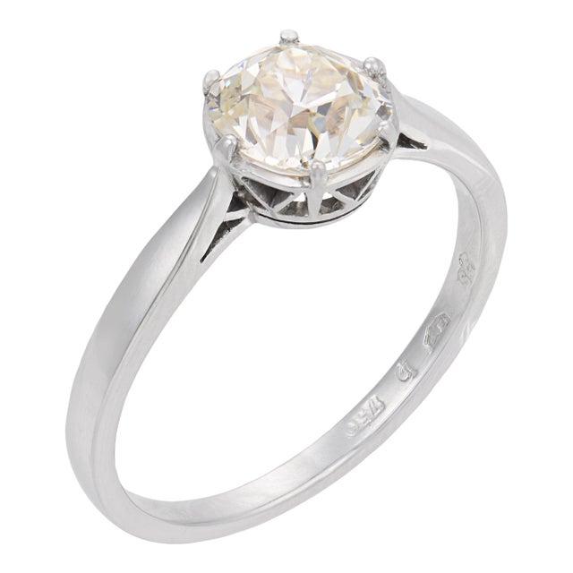 1930s Art Deco Gia 1.44 Carat Old Mine Cut Diamond 18k White Gold Engagement Ring, Size 7.5 For Sale