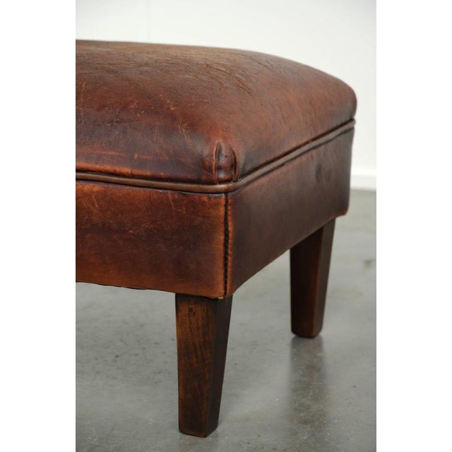 Vintage Brown Ottoman in Sheepskin Leather For Sale - Image 9 of 11