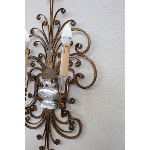 Gilded Iron and Crystal Sconces from Maison Baguès, 1950s, Set of 2 For Sale - Image 18 of 18
