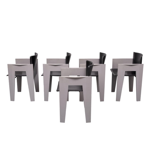 Leather & Wood Dining Chairs by Arnold Merckx for Arco, 1980s, Set of 5 For Sale - Image 10 of 18