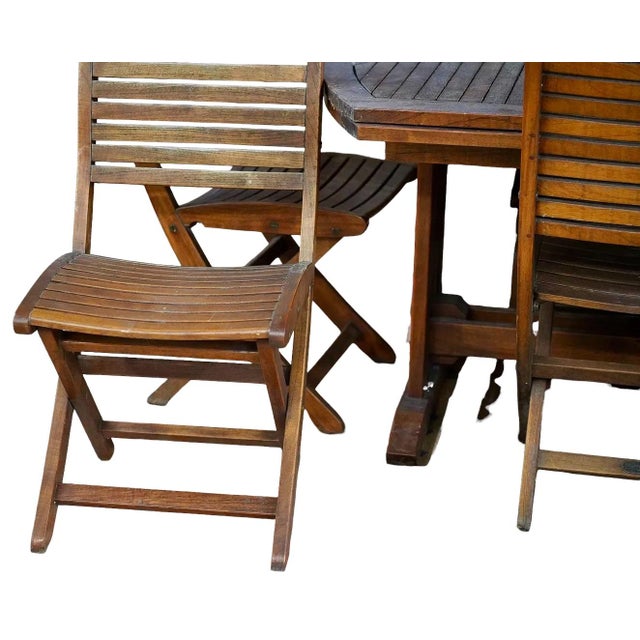 Les Jardins Teak Wood Patio Table and Eight Chairs Set Signed Outdoor Dining For Sale - Image 13 of 15