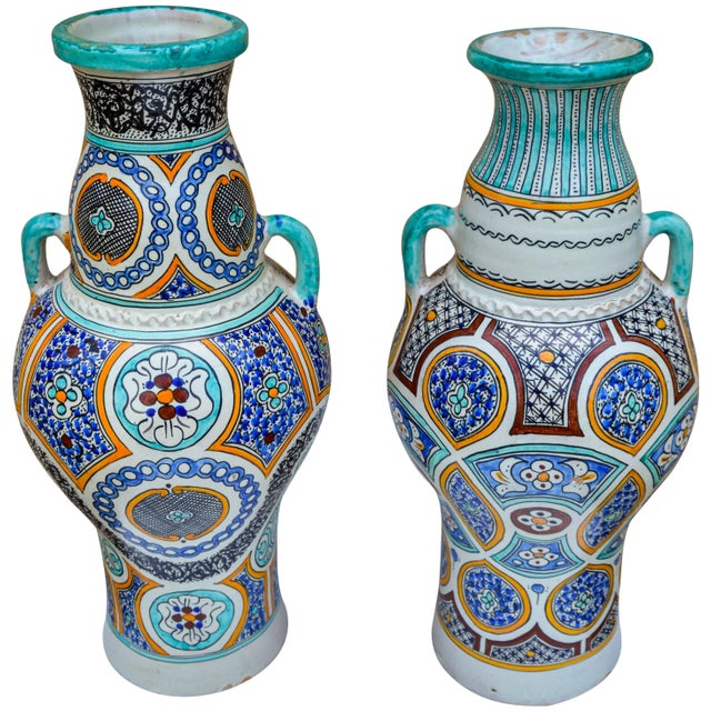 Mid 20th Century Moorish-patterned Vases- Set of 2 For Sale - Image 4 of 12