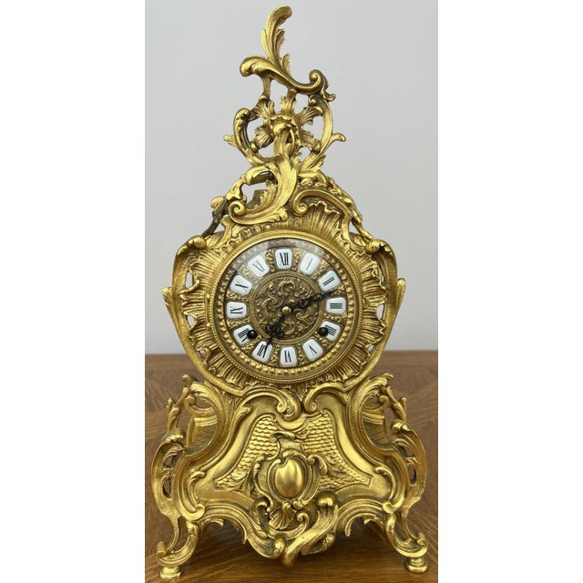 Vintage Rococo Mantel Clock in Brass For Sale - Image 14 of 14