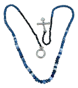 50 Carat Natural Sapphire Bead Single Strand Necklace with Diamond in 14 Kw Gold