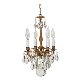 Antique 4 Arm 4 Light Glowing Graceful Brass Cut Lead Glass Crystal Chandelier ~ 4 Available For Sale