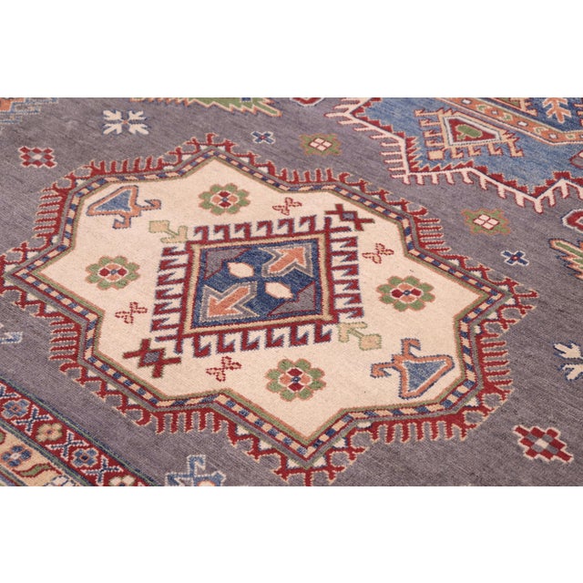 Bohemian Kazak Gray/Blue Wool Rug - 8'3''x9'9'' For Sale - Image 4 of 10