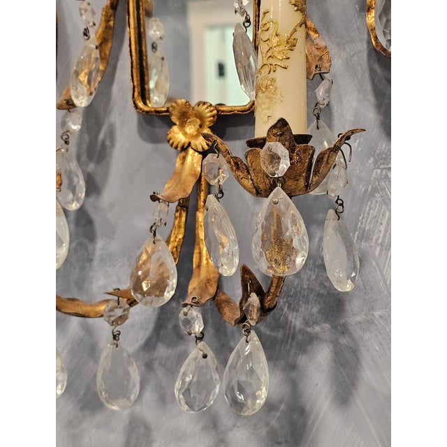 1970s Pair of Vintage Parcel-Gilt and Metal Two-Light Sconces For Sale - Image 5 of 5