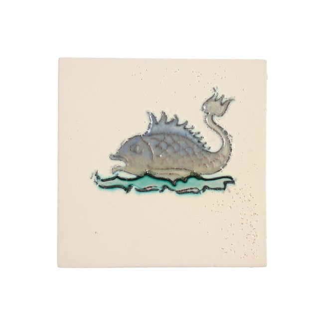 Set of 5 Belgian Faience Tiles of Imaginary Fish, C. 1920 For Sale - Image 9 of 12