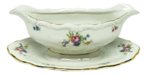 Art Deco Gravy Boat with Underplate from Tielsch Pottery, Poland, 1950s, Set of 2